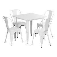 Lancaster Table & Seating Alloy Series 31 1/2" x 31 1/2" Pearl White Standard Height Outdoor Table with 4 Cafe Chairs