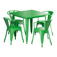 Lancaster Table & Seating Alloy Series 35 1/2" x 35 1/2" Jade Green Standard Height Outdoor Table with 4 Arm Chairs