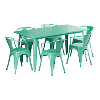 Lancaster Table & Seating Alloy Series 63" x 31 1/2" Aquamarine Standard Height Outdoor Table with 6 Arm Chairs