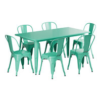 Lancaster Table & Seating Alloy Series 63" x 31 1/2" Aquamarine Standard Height Outdoor Table with 6 Cafe Chairs