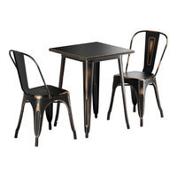 Lancaster Table & Seating Alloy Series 23 1/2" x 23 1/2" Distressed Copper Standard Height Outdoor Table with 2 Cafe Chairs