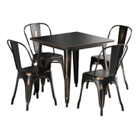 Lancaster Table & Seating Alloy Series 31 1/2" x 31 1/2" Distressed Copper Standard Height Outdoor Table with 4 Cafe Chairs