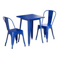 Lancaster Table & Seating Alloy Series 23 1/2" x 23 1/2" Blue Quartz Standard Height Outdoor Table with 2 Cafe Chairs