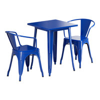 Lancaster Table & Seating Alloy Series 23 1/2" x 23 1/2" Blue Quartz Standard Height Outdoor Table with 2 Arm Chairs