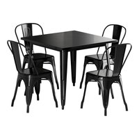 Lancaster Table & Seating Alloy Series 35 1/2" x 35 1/2" Onyx Black Standard Height Outdoor Table with 4 Cafe Chairs