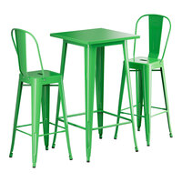 Lancaster Table & Seating Alloy Series 23 1/2" x 23 1/2" Jade Green Bar Height Outdoor Table with 2 Cafe Barstools