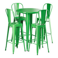 Lancaster Table & Seating Alloy Series 30" Round Jade Green Bar Height Outdoor Table with 4 Cafe Barstools