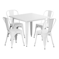 Lancaster Table & Seating Alloy Series 35 1/2" x 35 1/2" Pearl White Standard Height Outdoor Table with 4 Cafe Chairs