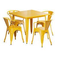 Lancaster Table & Seating Alloy Series 35 1/2" x 35 1/2" Citrine Yellow Standard Height Outdoor Table with 4 Arm Chairs