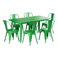 Lancaster Table & Seating Alloy Series 63" x 31 1/2" Jade Green Standard Height Outdoor Table with 6 Cafe Chairs