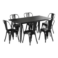 Lancaster Table & Seating Alloy Series 63" x 31 1/2" Distressed Onyx Black Standard Height Outdoor Table with 6 Cafe Chairs