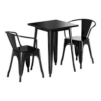 Lancaster Table & Seating Alloy Series 23 1/2" x 23 1/2" Onyx Black Standard Height Outdoor Table with 2 Arm Chairs