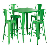 Lancaster Table & Seating Alloy Series 31 1/2" x 31 1/2" Jade Green Bar Height Outdoor Table with 4 Cafe Barstools