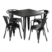 Lancaster Table & Seating Alloy Series 35 1/2" x 35 1/2" Distressed Onyx Black Standard Height Outdoor Table with 4 Arm Chairs