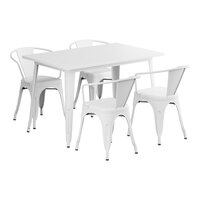 Lancaster Table & Seating Alloy Series 47 1/2" x 29 1/2" Pearl White Standard Height Outdoor Table with 4 Arm Chairs