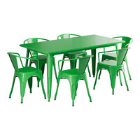 Lancaster Table & Seating Alloy Series 63" x 31 1/2" Jade Green Standard Height Outdoor Table with 6 Arm Chairs