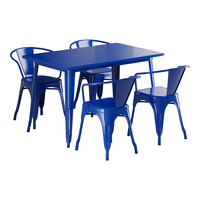 Lancaster Table & Seating Alloy Series 47 1/2" x 29 1/2" Blue Quartz Standard Height Outdoor Table with 4 Arm Chairs