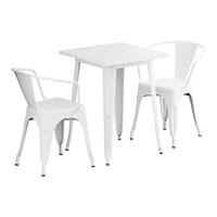 Lancaster Table & Seating Alloy Series 23 1/2" x 23 1/2" Pearl White Standard Height Outdoor Table with 2 Arm Chairs