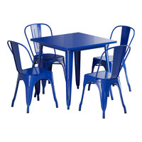 Lancaster Table & Seating Alloy Series 31 1/2" x 31 1/2" Blue Quartz Standard Height Outdoor Table with 4 Cafe Chairs