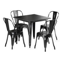 Lancaster Table & Seating Alloy Series 31 1/2" x 31 1/2" Distressed Onyx Black Standard Height Outdoor Table with 4 Cafe Chairs