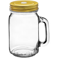 Acopa Rustic Charm 16 oz. Drinking Jar with Handle and Gold Metal Lid with Straw Hole - 12/Case