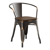 Lancaster Table & Seating Alloy Series Distressed Copper Indoor Arm Chair with Walnut Wood Seat