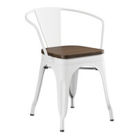 Lancaster Table & Seating Alloy Series Pearl White Indoor Arm Chair with Walnut Wood Seat