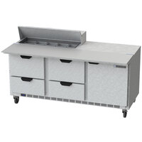 Beverage-Air SPED72HC-10C-4 72" 1 Door 4 Drawer Cutting Top Refrigerated Sandwich Prep Table with 17" Wide Cutting Board