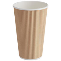 Choice 16 oz. Double Wall Ripple Kraft Paper Hot Cup - 25/Pack