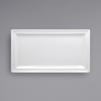 RAK Porcelain SOPCLRP38 Soul 14 15/16" x 8 1/4" Bright White Embossed Rectangular Flat Porcelain Plate - 6/Case