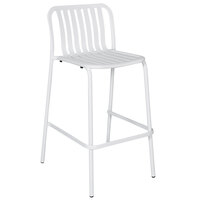 BFM Seating Key West White Vertical Slat Powder Coated Aluminum Stackable Outdoor / Indoor Bar Height Chair