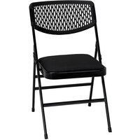 Bridgeport Essentials C865BP60BHC4E Black Resin Folding Chair with Fabric Padded Seat and Mesh Back - 4/Pack