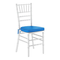 Lancaster Table & Seating White Wood Chiavari Chair with Blue Cushion