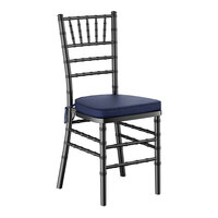 Lancaster Table & Seating Black Wood Chiavari Chair with Navy Blue Cushion