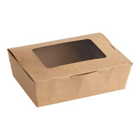 Choice Kraft Folded Paper #3 Take-Out Container with Window 7 3/4" x 5 1/2" x 2 1/2" - 160/Case