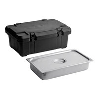 CaterGator Black Top Loading Insulated Food Pan Carrier with Vigor Full Size Stainless Steel Food Pan / Lid - 6" Deep Full-Size Pan Max Capacity