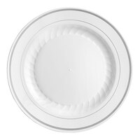 WNA Comet MP9WSLVR 9" White Masterpiece Plastic Plate with Silver Accent Bands - 12/Pack