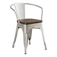 Lancaster Table & Seating Alloy Series Silver Indoor Arm Chair with Walnut Wood Seat