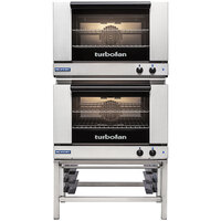Moffat E27M2/2 Turbofan Double Deck Full Size 2 Pan Electric Convection Oven with Mechanical Controls and Stainless Steel Stand - 220-240V, 1 Phase, 6 kW