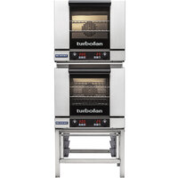 Moffat E23D3/2 Turbofan Double Deck Half Size Electric Digital Convection Oven with Steam Injection and Stainless Steel Stand - 220-240V, 1 Phase, 6 kW