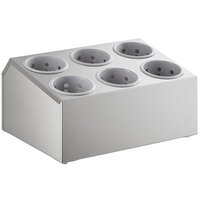 Choice Six Hole Stainless Steel Flatware Organizer with Gray Perforated Plastic Cylinders