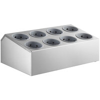 Choice Eight Hole Stainless Steel Flatware Organizer with Gray Perforated Plastic Cylinders