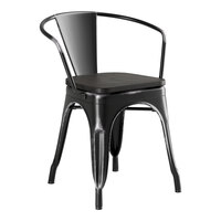 Lancaster Table & Seating Alloy Series Distressed Onyx Black Indoor Arm Chair with Black Wood Seat