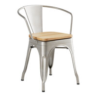 Lancaster Table & Seating Alloy Series Silver Indoor Arm Chair with Natural Wood Seat