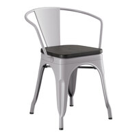 Lancaster Table & Seating Alloy Series Nickel Gray Indoor Arm Chair with Black Wood Seat