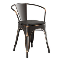 Lancaster Table & Seating Alloy Series Distressed Copper Indoor Arm Chair with Black Wood Seat