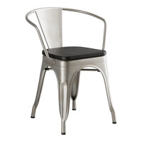 Lancaster Table & Seating Alloy Series Silver Indoor Arm Chair with Black Wood Seat