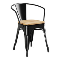 Lancaster Table & Seating Alloy Series Onyx Black Indoor Arm Chair with Natural Wood Seat