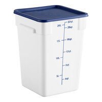 Choice 22 Qt. White Square Polypropylene Food Storage Container and Blue Lid