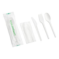EcoChoice Wrapped Heavy Weight Compostable 6 1/2" White CPLA Knife, Fork, Spoon, and Napkin - 250/Case